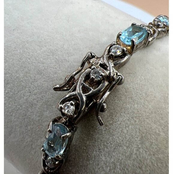 925 Sterling Silver Blue Topaz & Cubic Zirconia Bracelet.  B46 - Picture 4 of 14